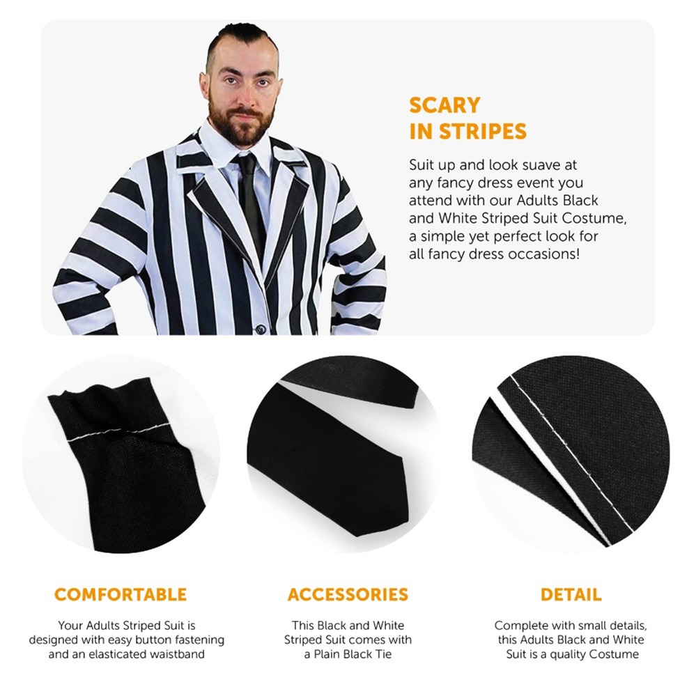 Mens Black and White Suit Striped Costume