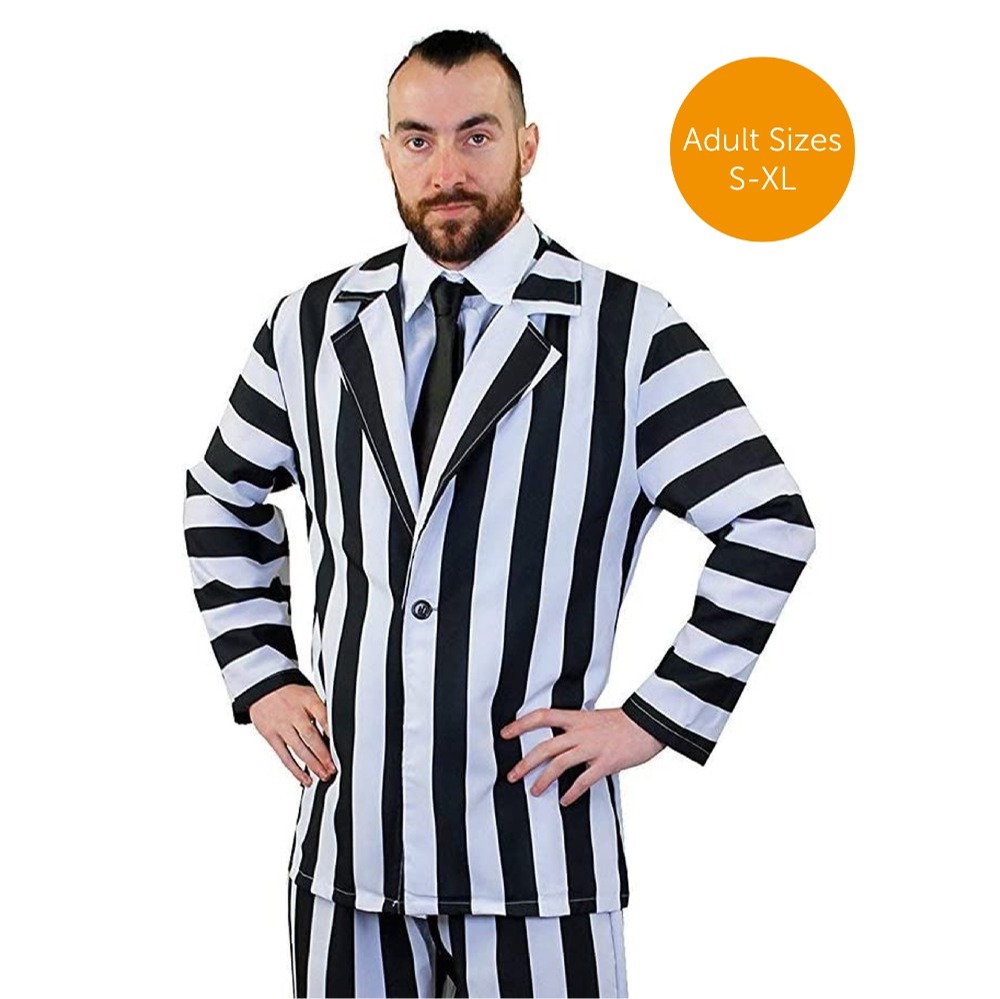 Mens Black and White Suit Striped Costume