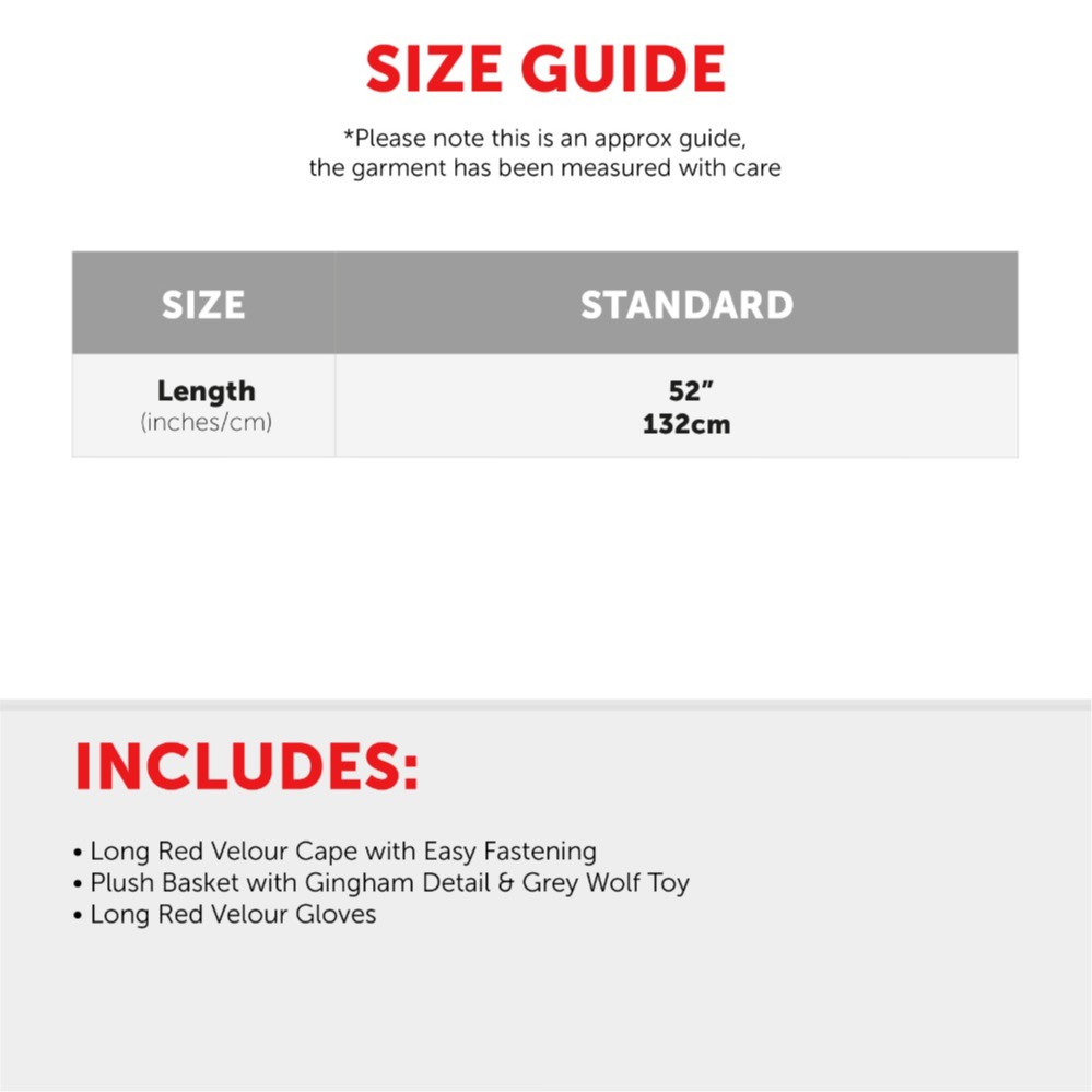 Ladies Red Riding Hood Set - Hooded Cape, Soft Basket with Wolf & Gloves