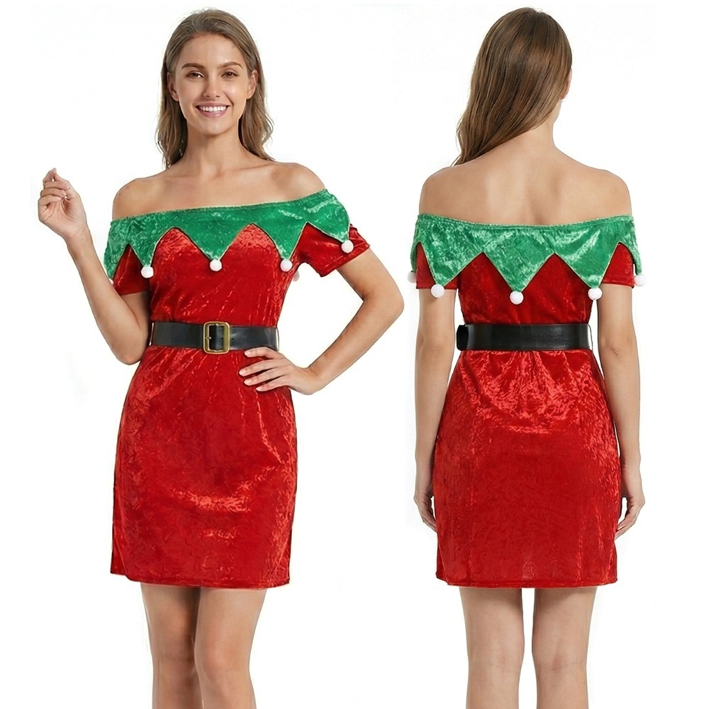 Ladies Christmas Velour Elf Dress
