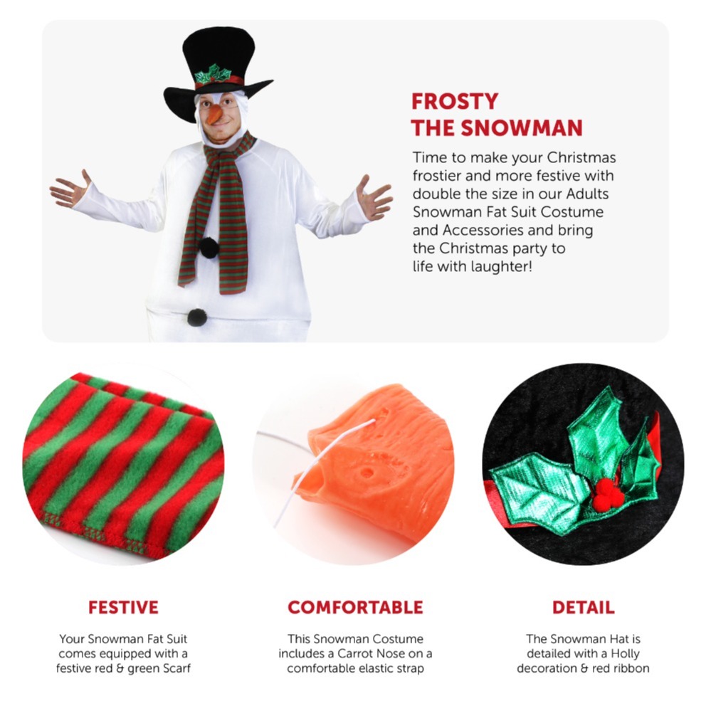 Deluxe Snowman Fat Suit with Carrot Nose & Gloves