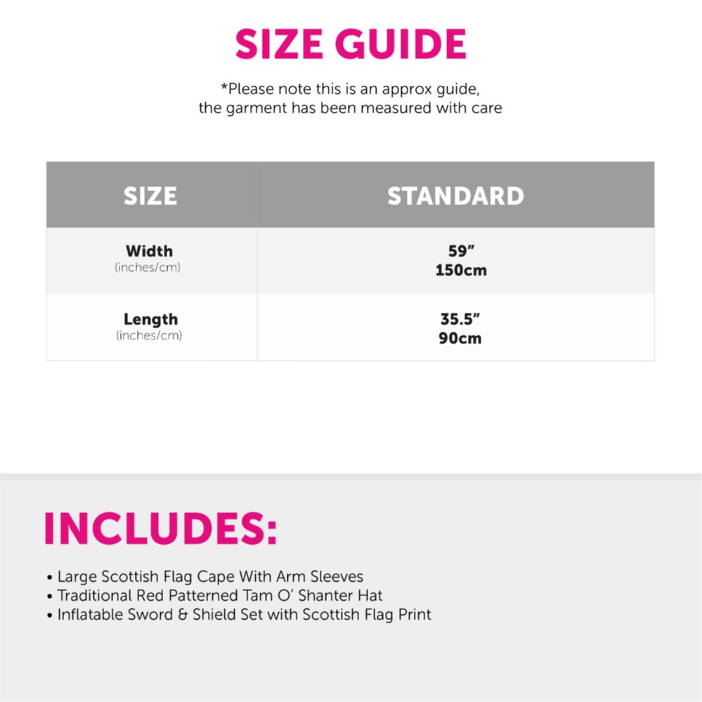 St Andrews Day Scottish Accessory Set Burns Night - Flag Cape, Tam o Shanter & Inflatable Sword and Sheild