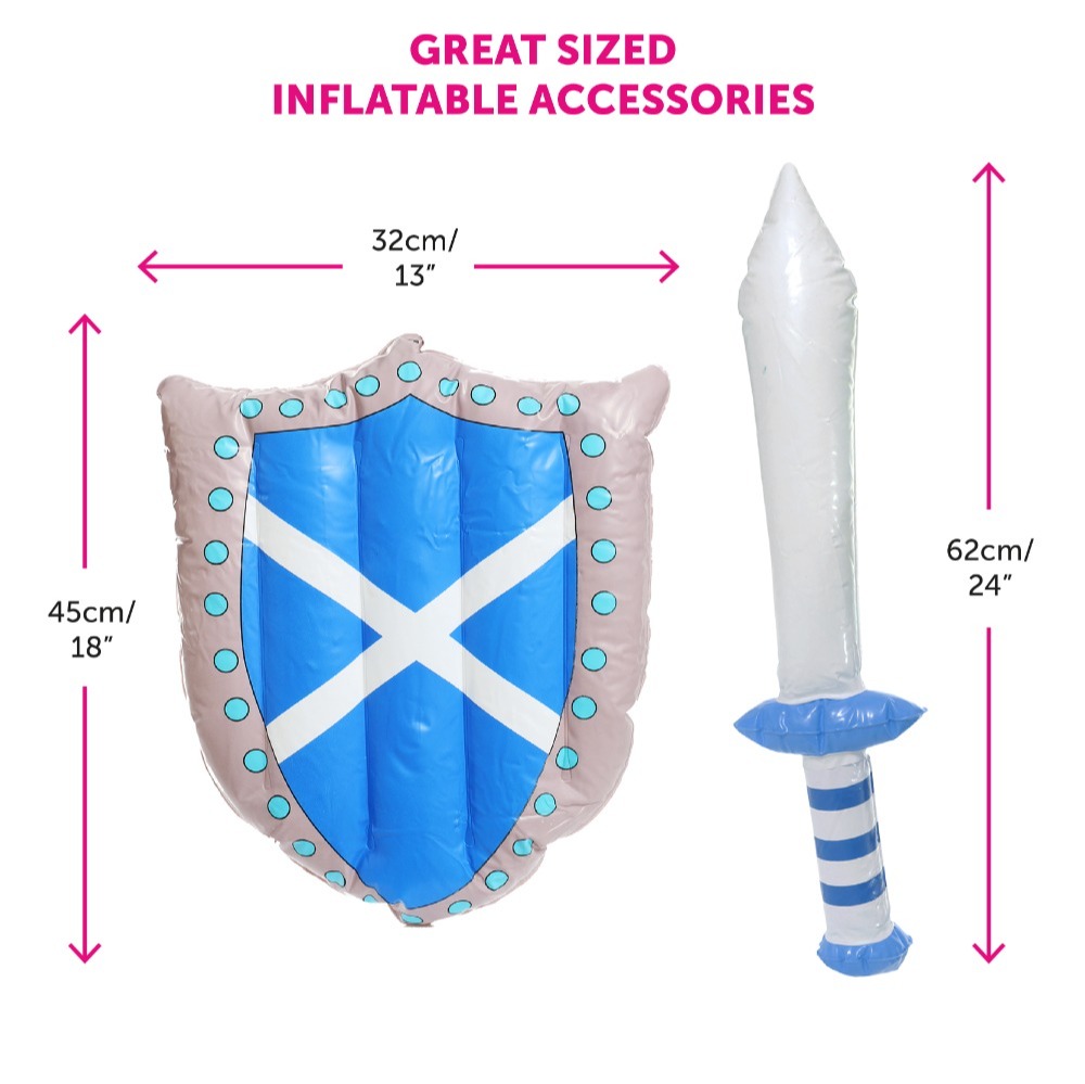 St Andrews Day Scottish Accessory Set Burns Night - Flag Cape, Tam o Shanter & Inflatable Sword and Sheild