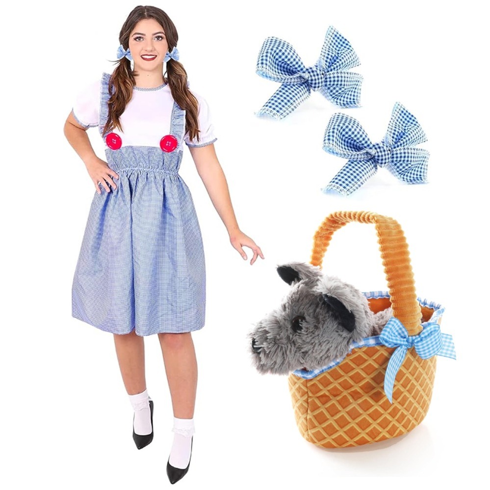 Adults Kansas Girl Costume - Hair Ties & Basket with Dog