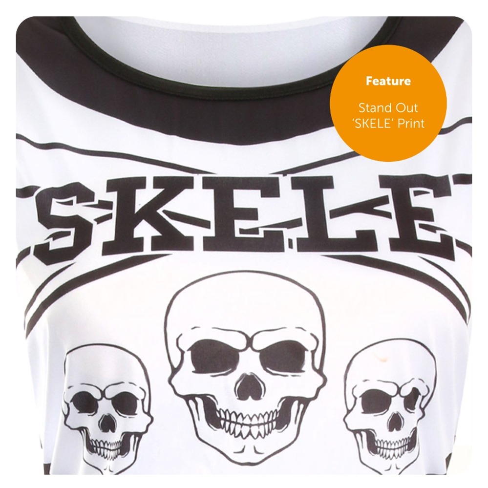 Ladies Halloween Skeleton Cheerleader - Facepaint and Black Pom Poms