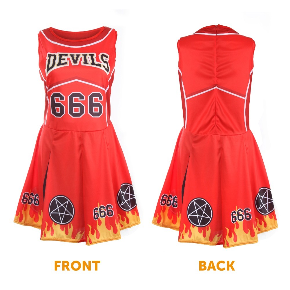Ladies Halloween Devil Cheerleader - Facepaint and Pom Poms