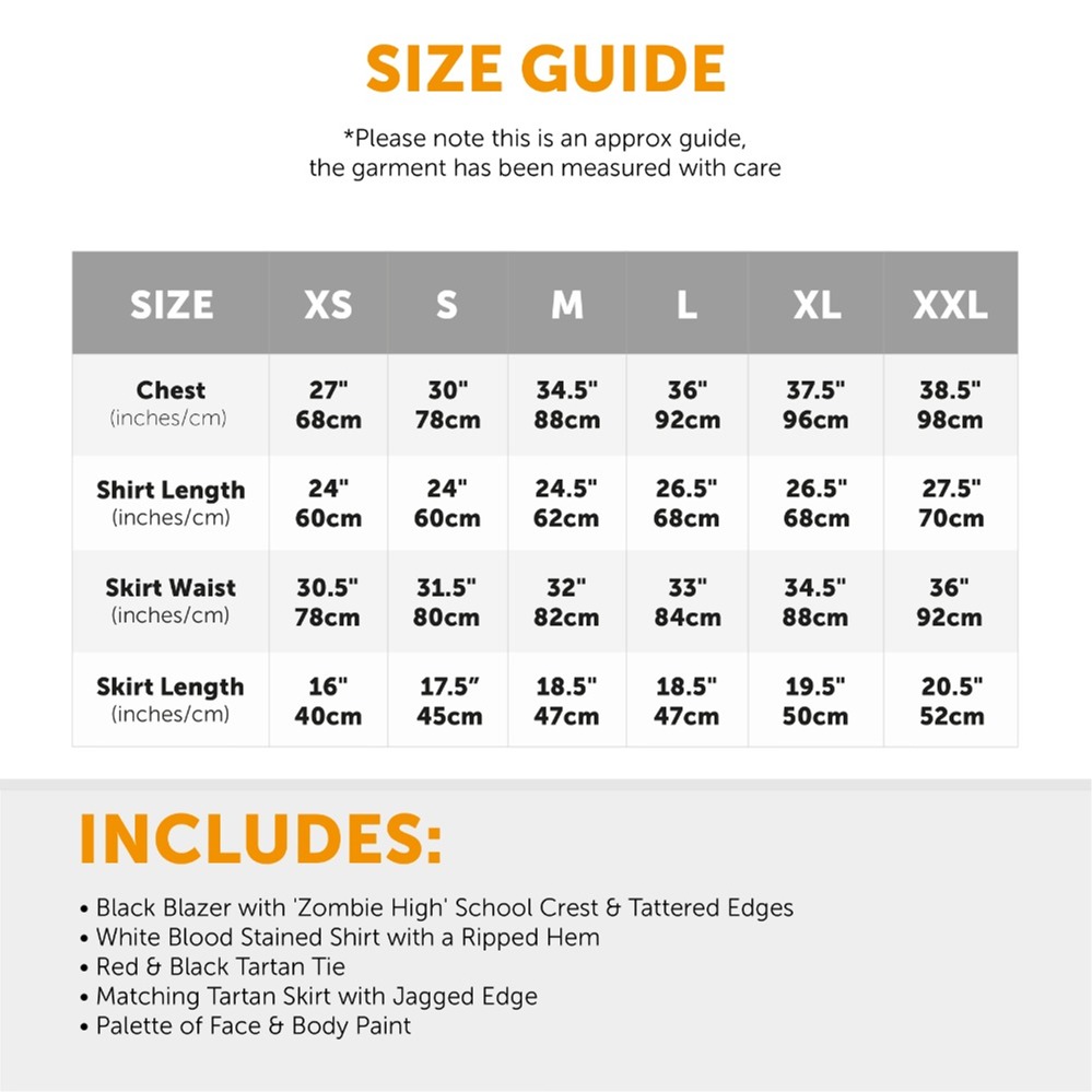 Ladies Zombie Schoolgirl Halloween Costume With Facepaint & Blood