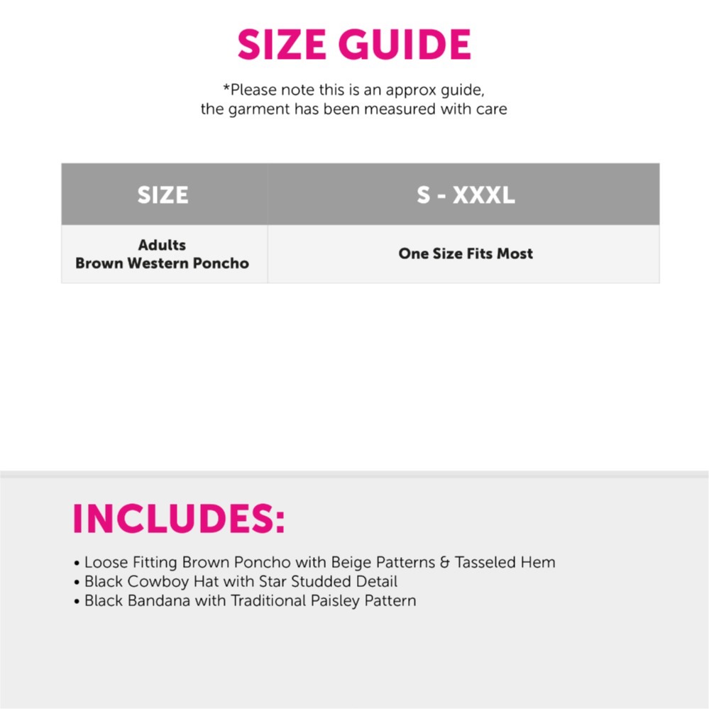 Adults Wild Western Costume | 3 Pcs | Brown Poncho, Black Bandana & Black Star Studded Cowboy Hat