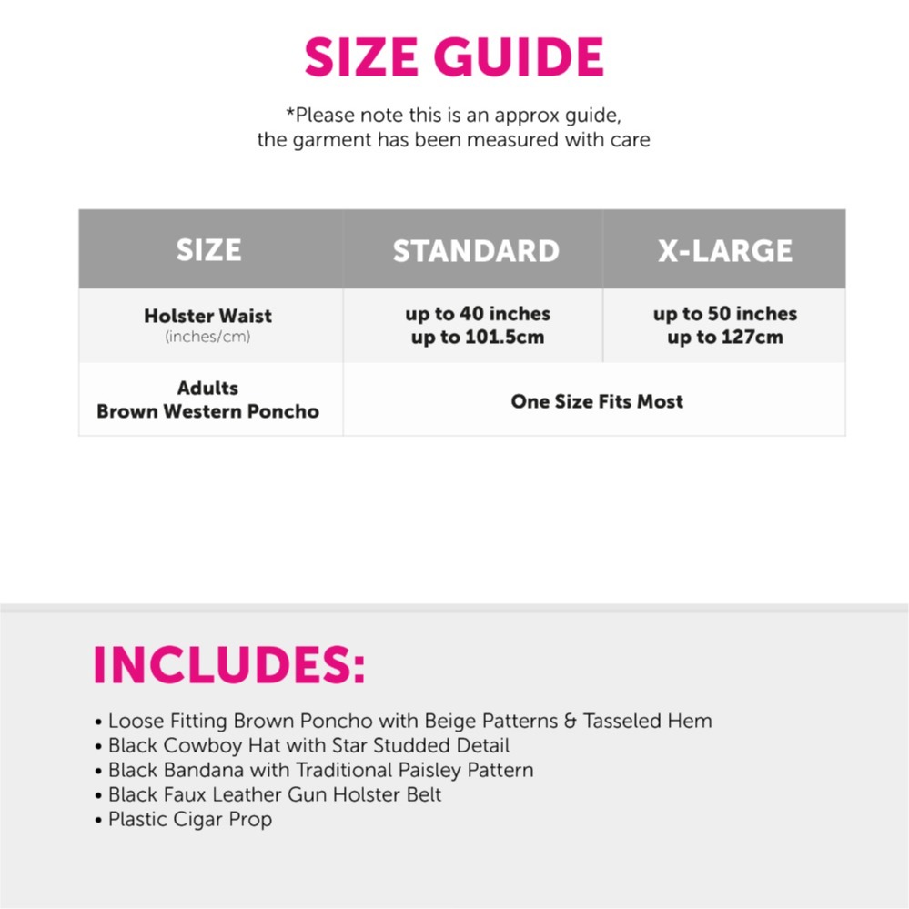 Adults Wild Western Costume | 5 Pcs | Brown Poncho, Cigar, Black Bandana, Holster & Black Star Studded Cowboy Hat