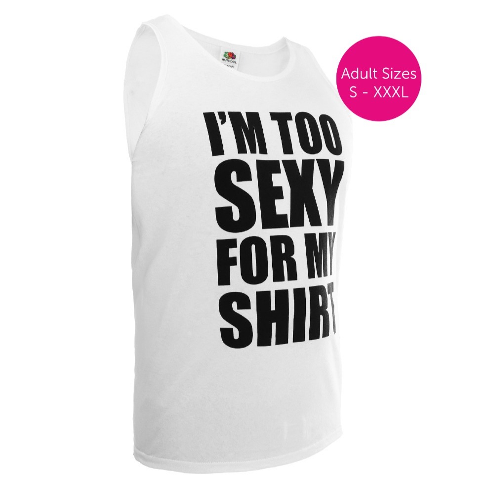 "I'm Too Sexy For My Shirt" vest – fun unisex 90s-themed top for parties & casual wear