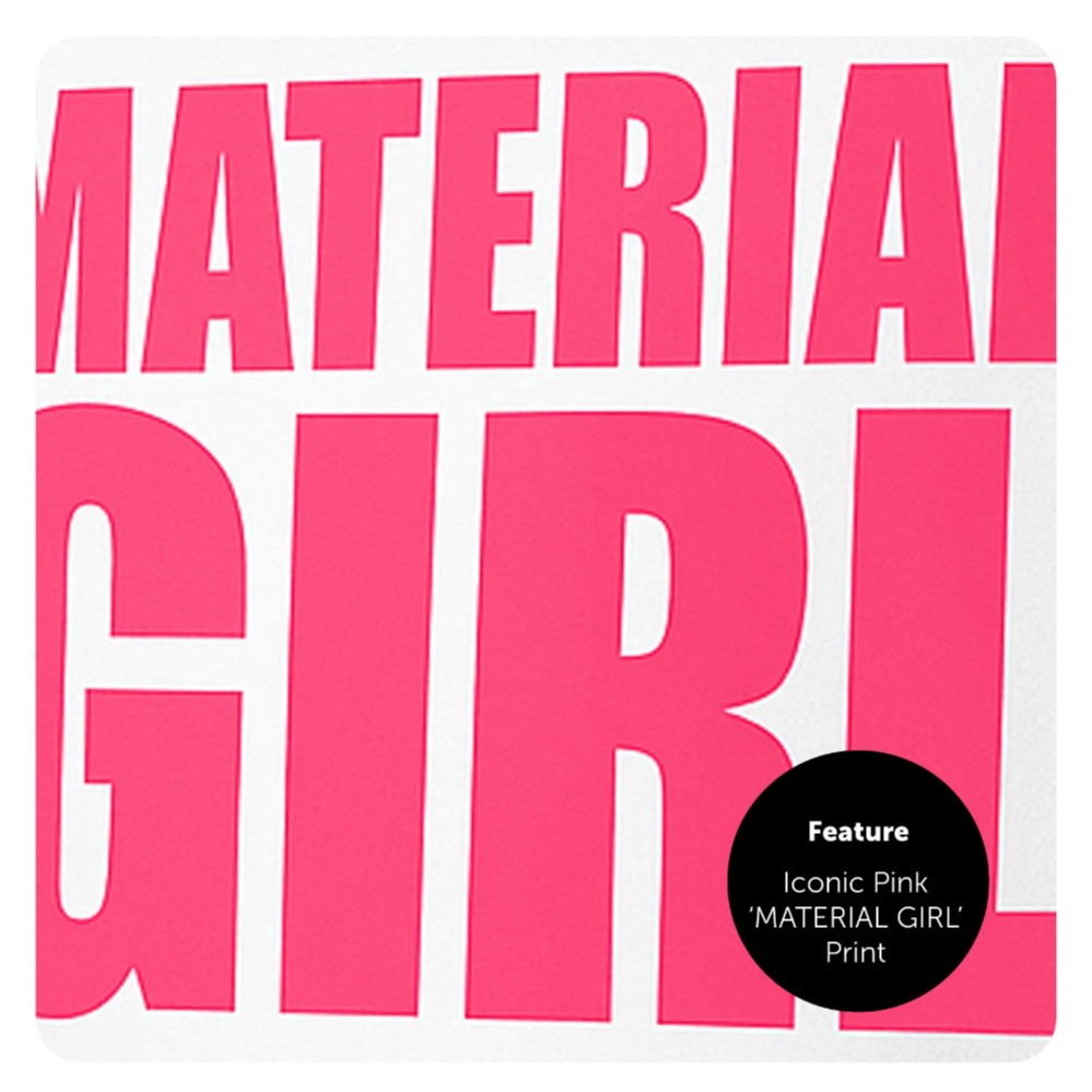 Ladies Material Girl T-Shirt – White with Bright Pink Lettering