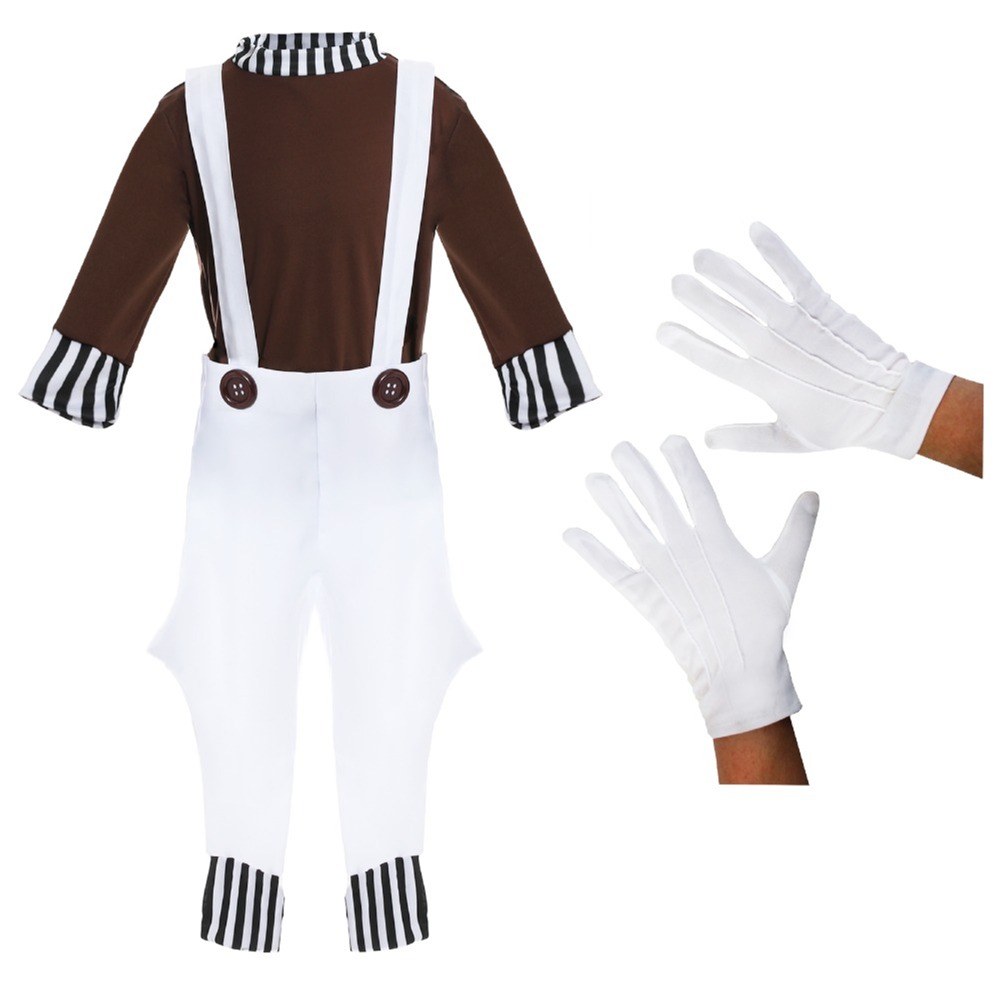 Childs Chocolate Factory Worker Costume | 3 Pcs | Top, Dungarees & Gloves