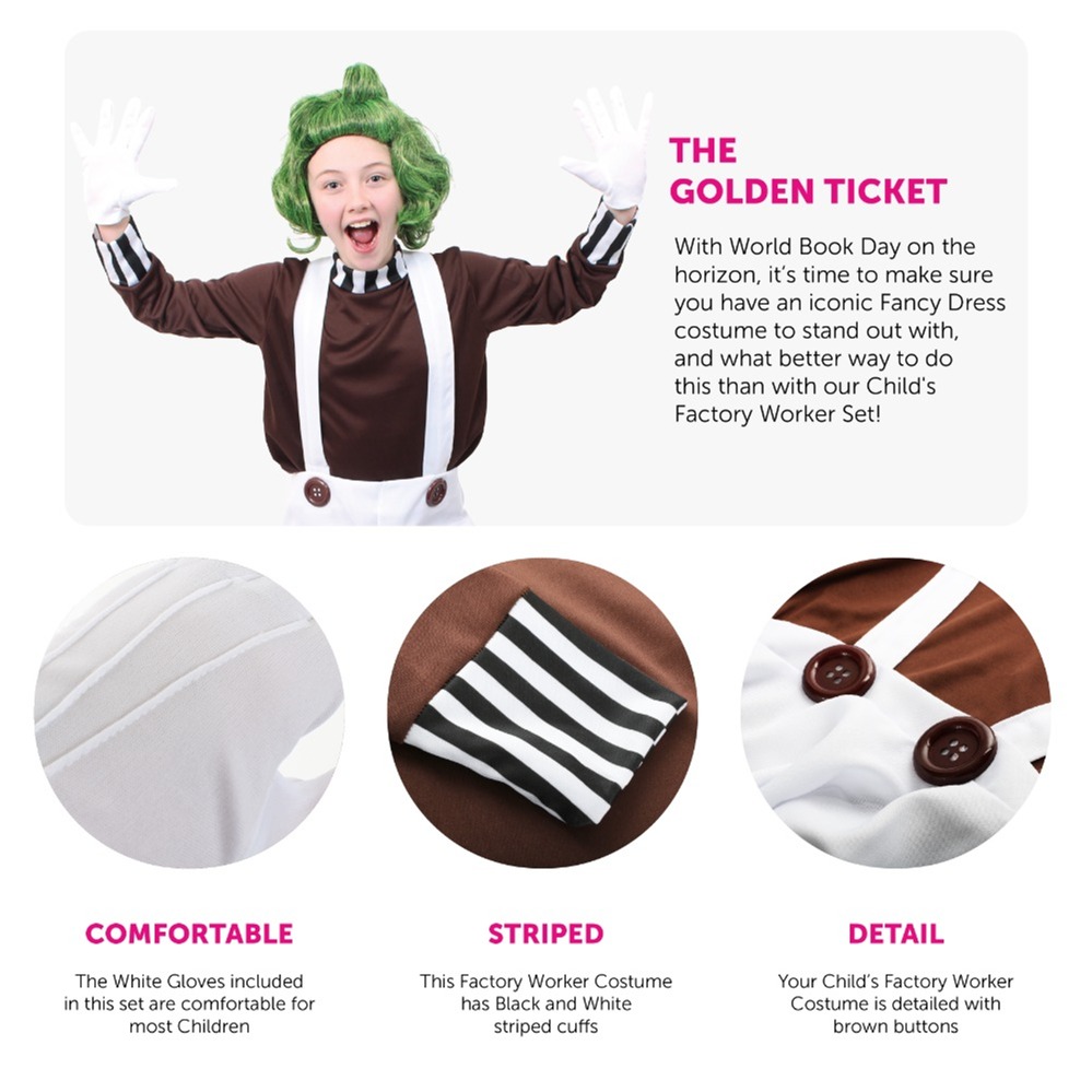 Childs Chocolate Factory Worker Costume - with Gloves