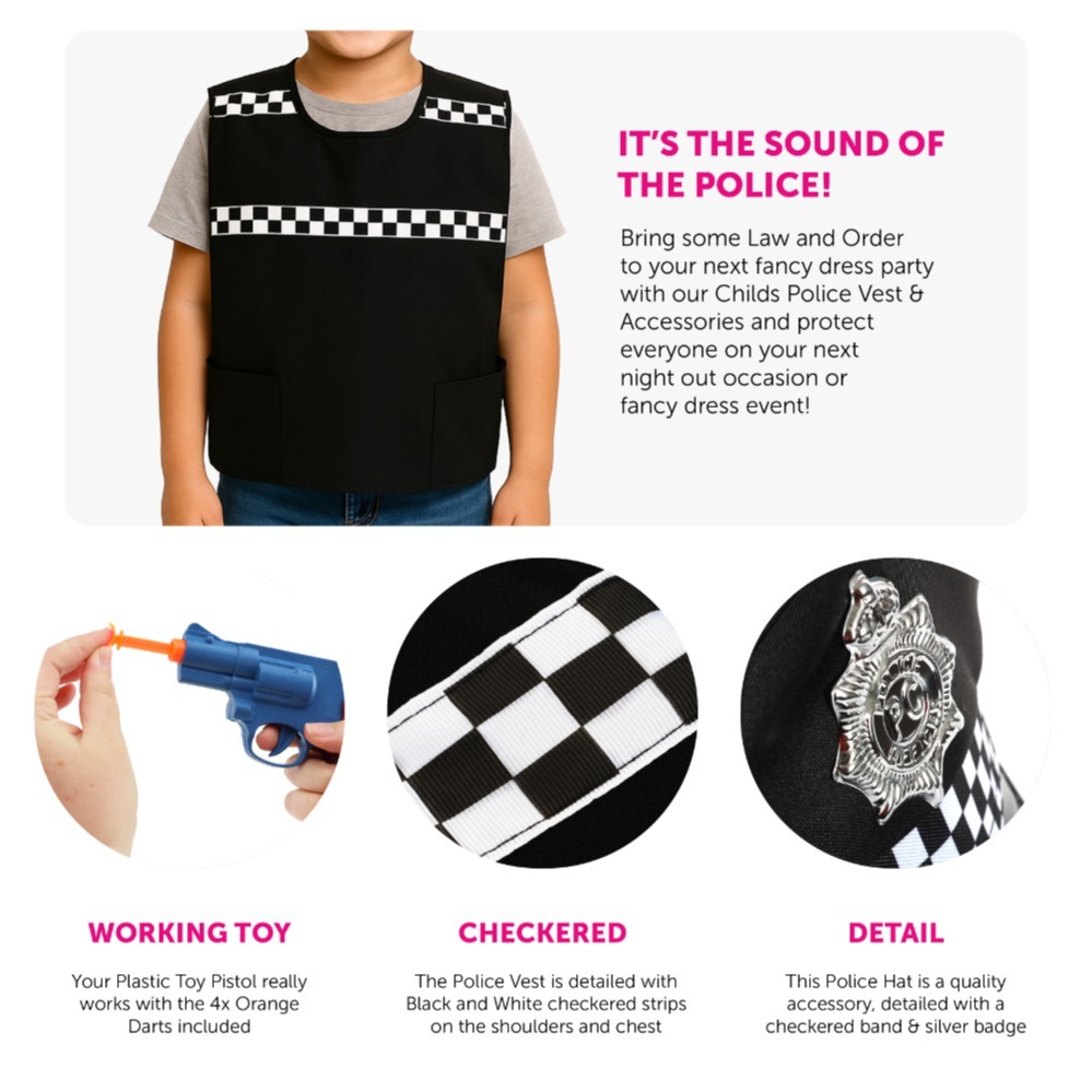 Childs Police Officer Costume Set - Vest, Hat & 10 Piece Set