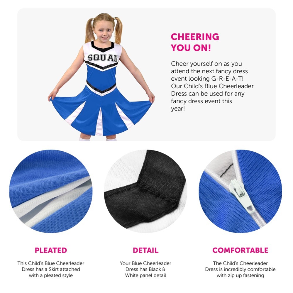 Deluxe Girls Blue Zombie Cheerleader Halloween Fancy Dress Costume