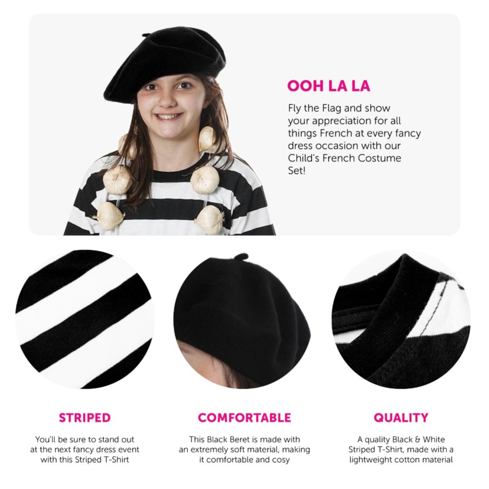 Childs French Costume Set - Striped Top, Beret & Garlic Garland
