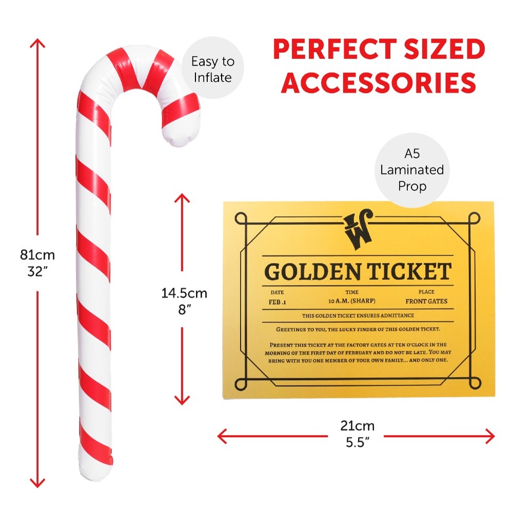 Childs Chocolate Factory Boss Costumes - Red Tailcoat, Tie, Hat, Cane & Ticket