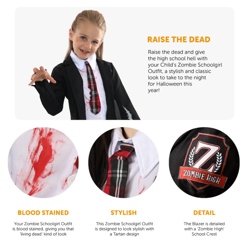 Girls Zombie Schoolgirl Halloween Costume