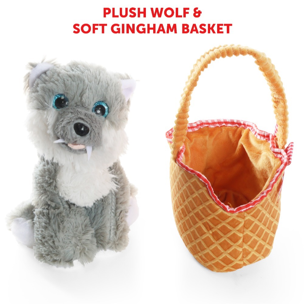 Girls Red Riding Hood Set - Hooded Cape & Soft Basket with Wolf