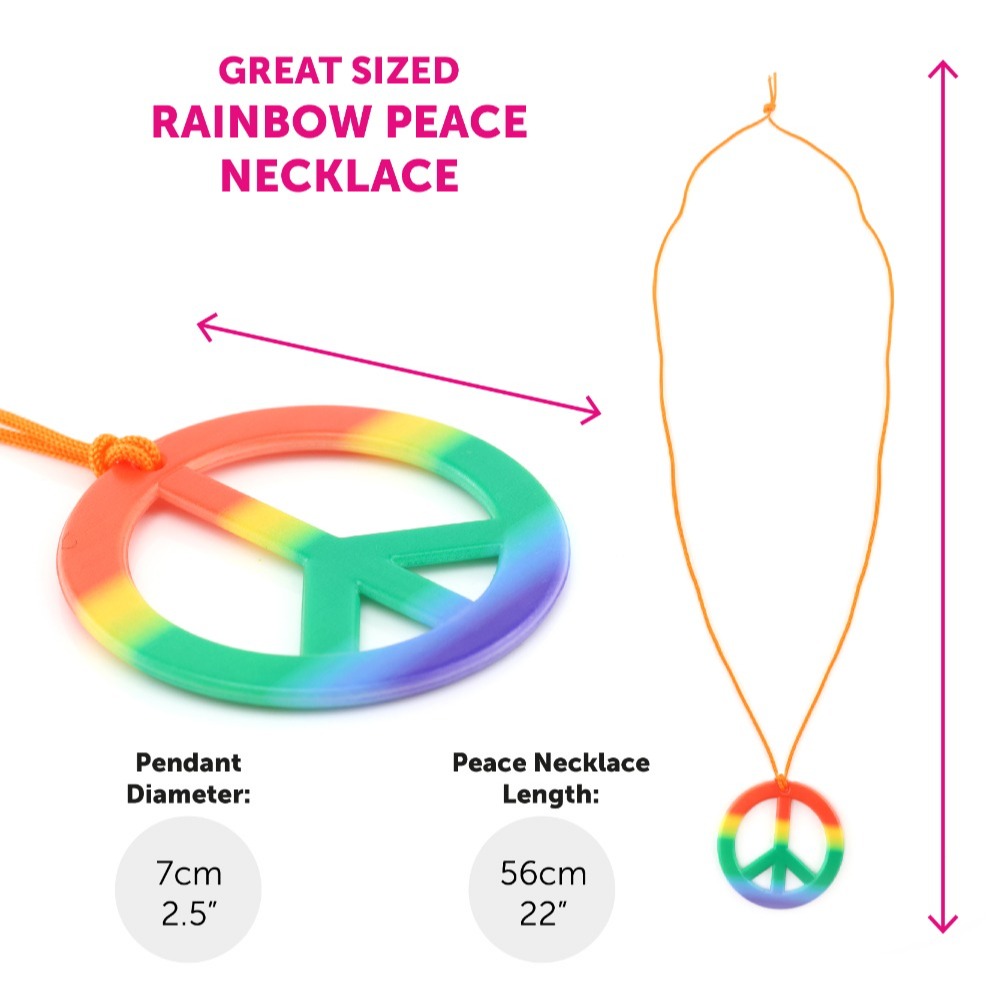 Hippy Accessory Set – Wig, Rainbow Peace Necklace & Red Flower Headband