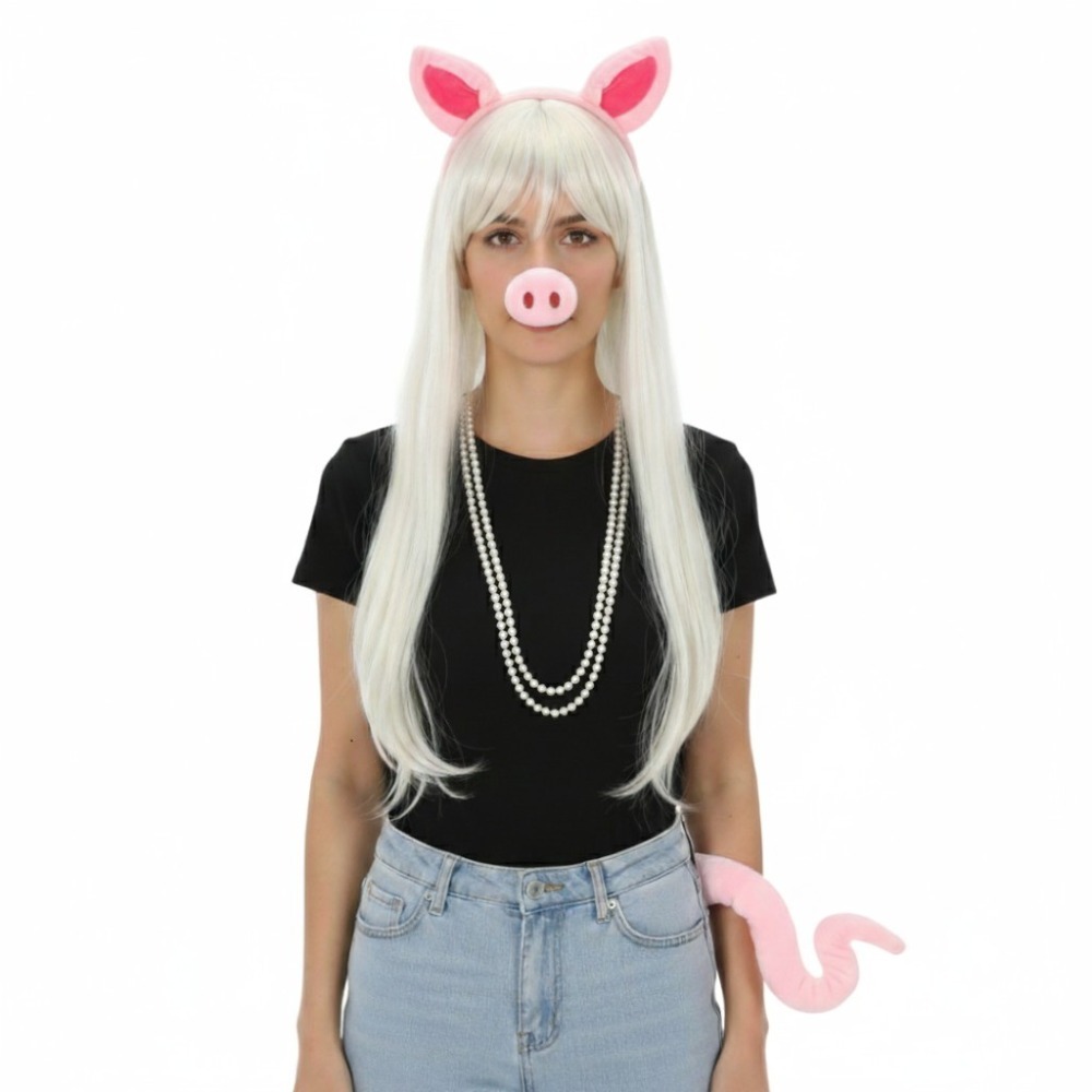 Click to view product details and reviews for Adults Glamorous Pig Set 5 Pcs Wig Pearl Necklace Pig Set.