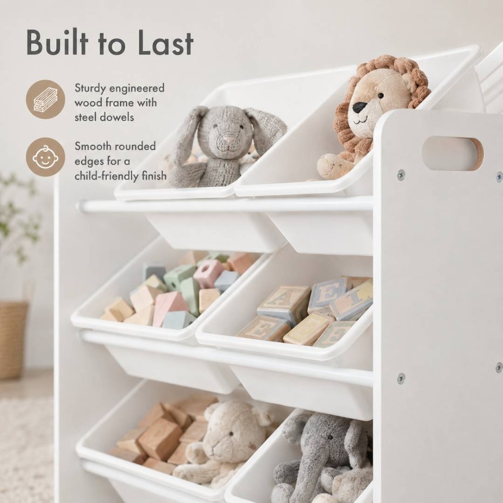 Kids Wooden Toy Storage Organiser | 12 Bin Storage Unit White | 88cm x 28cm 79cm