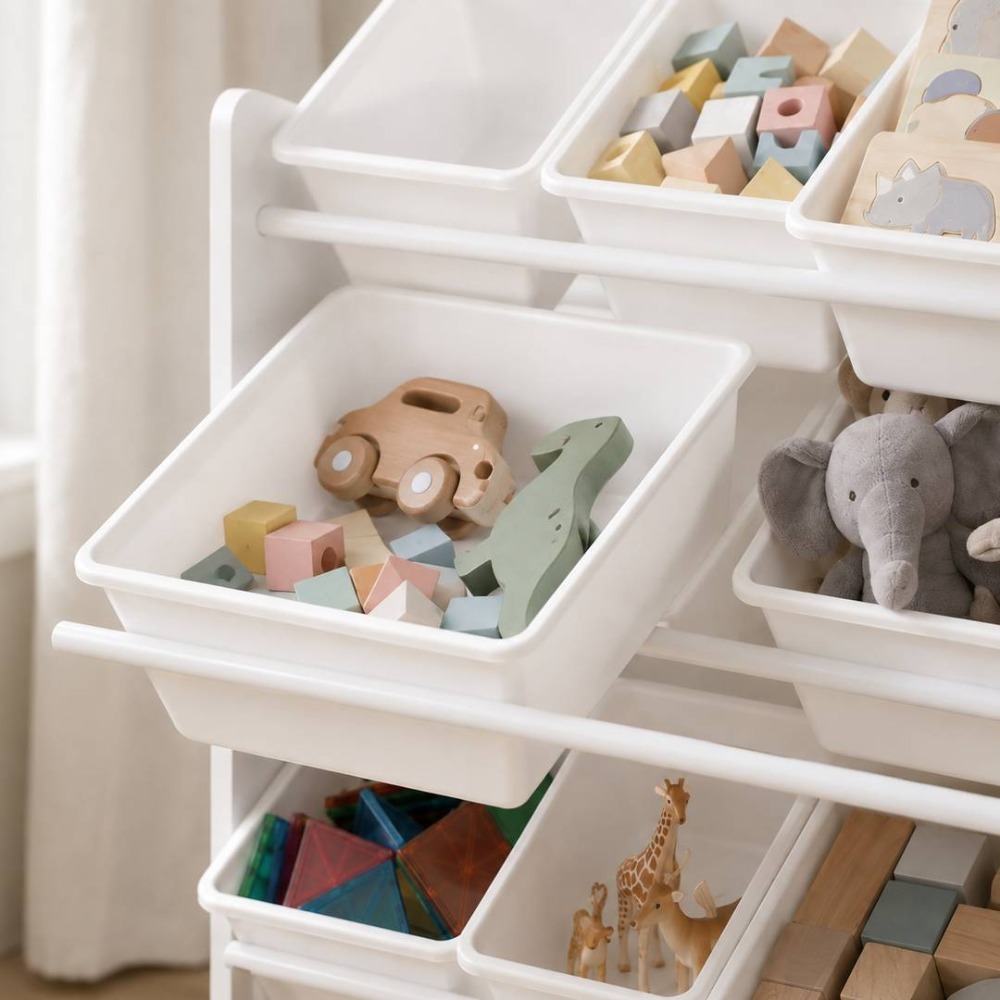Kids Wooden Toy Storage Organiser | 12 Bin Storage Unit White | 88cm x 28cm 79cm