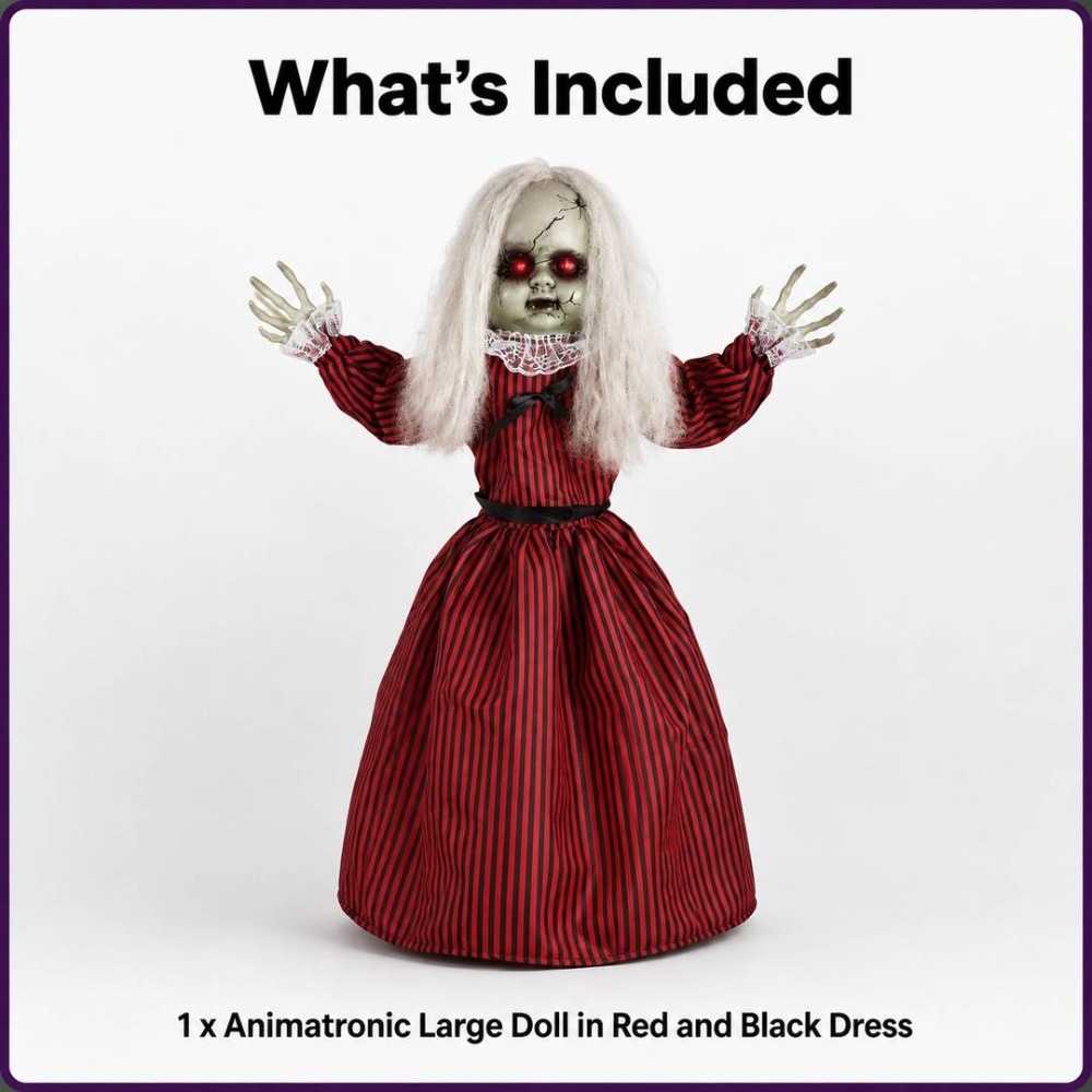 Animatronic Large Doll in Red and Black Dress Halloween Decoration