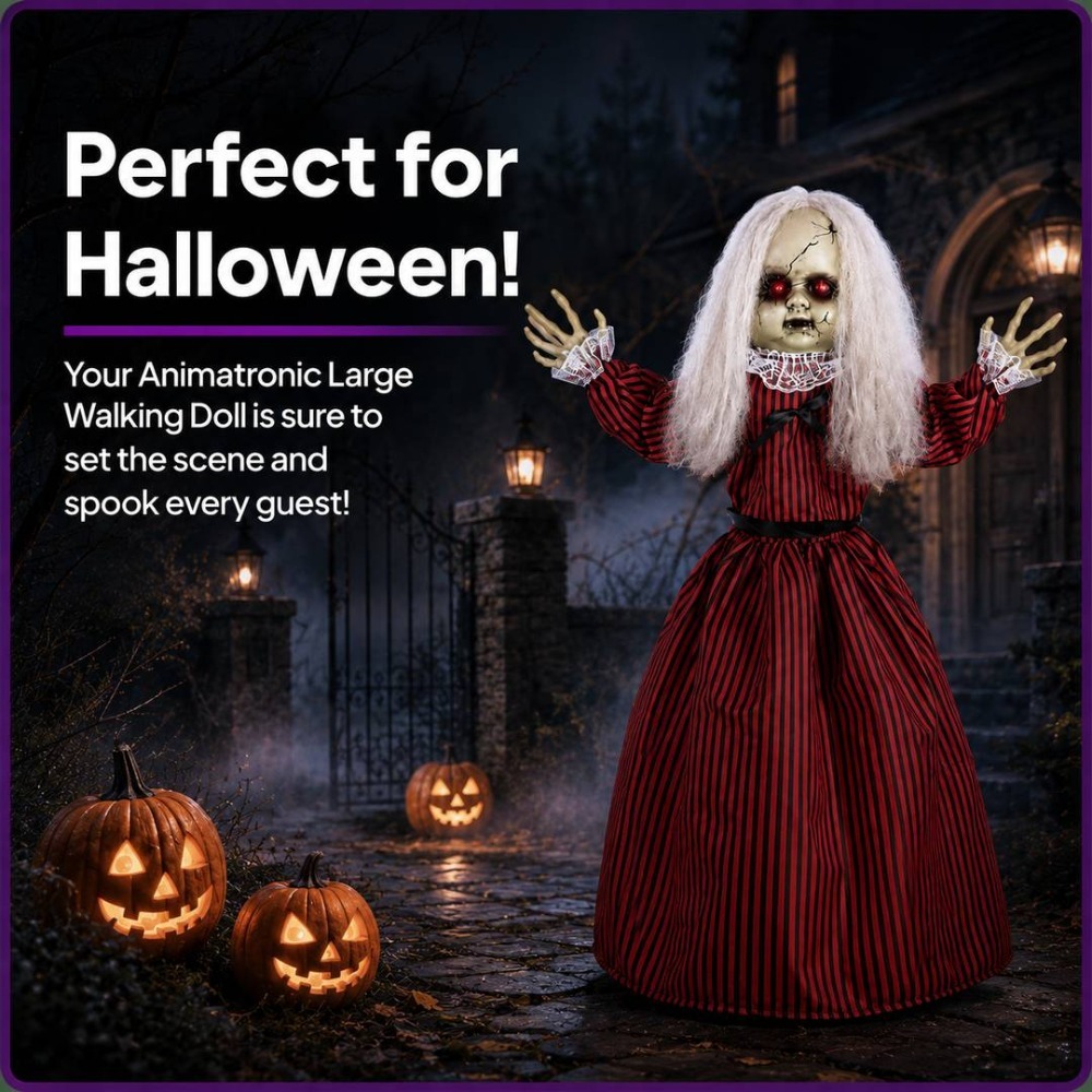 Animatronic Large Doll in Red and Black Dress Halloween Decoration