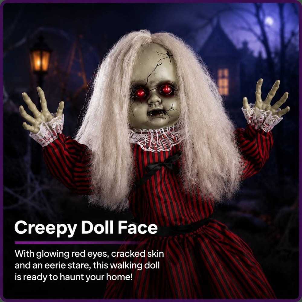 Animatronic Large Doll in Red and Black Dress Halloween Decoration