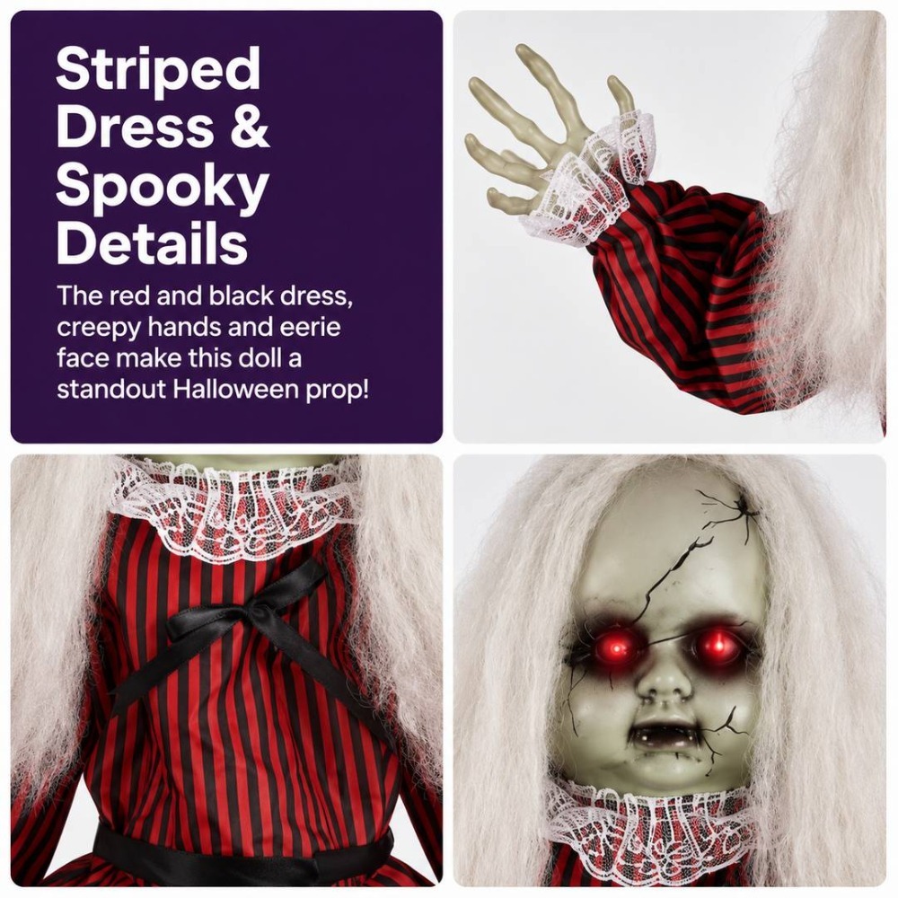 Animatronic Large Doll in Red and Black Dress Halloween Decoration