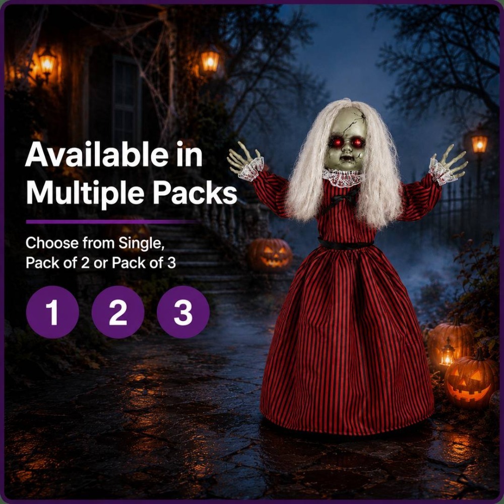 Animatronic Large Doll in Red and Black Dress Halloween Decoration