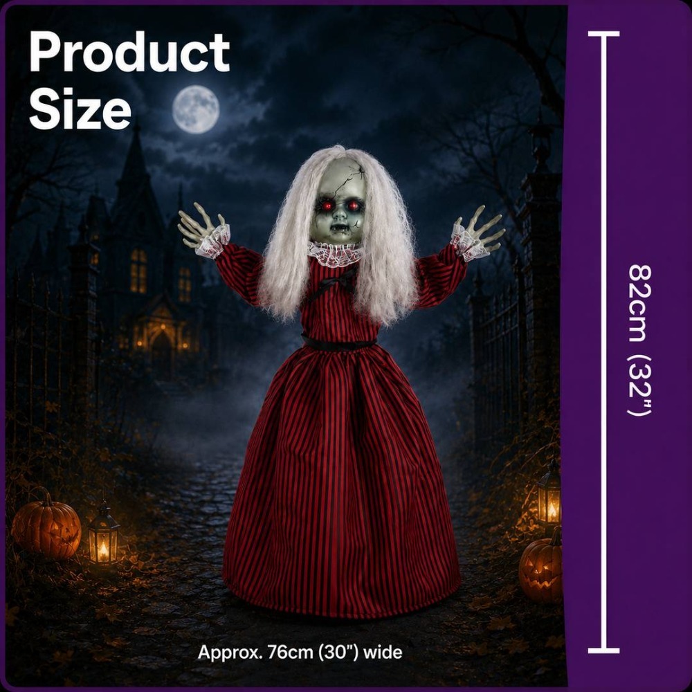 Animatronic Large Doll in Red and Black Dress Halloween Decoration