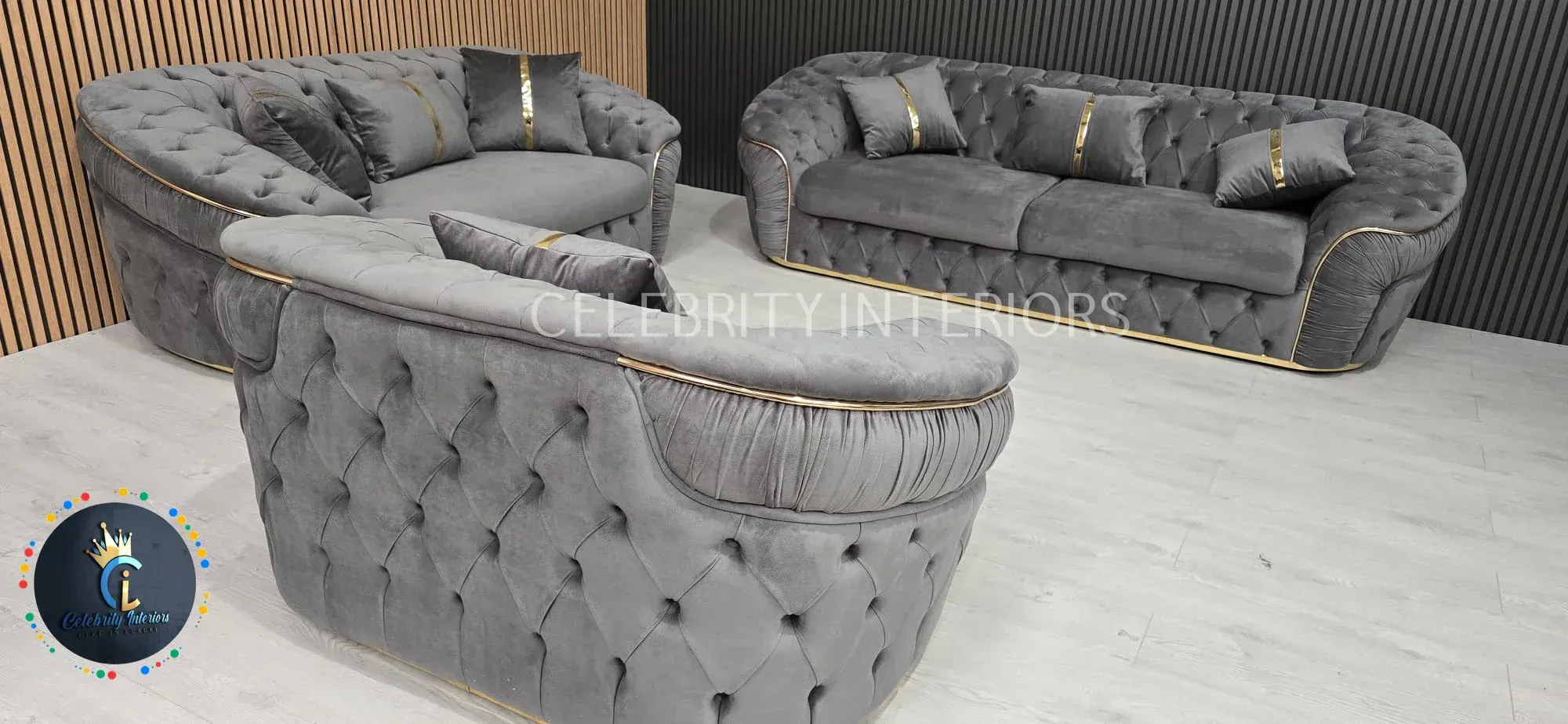 Ambassador 1 Seater In Grey V27 & Gold