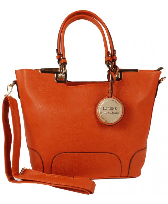 Click to view product details and reviews for 5807 Tote Shoulder Bag In Color Ranges Faux Leather Top Zip Lorenz Twin Handles Reddish Brown.