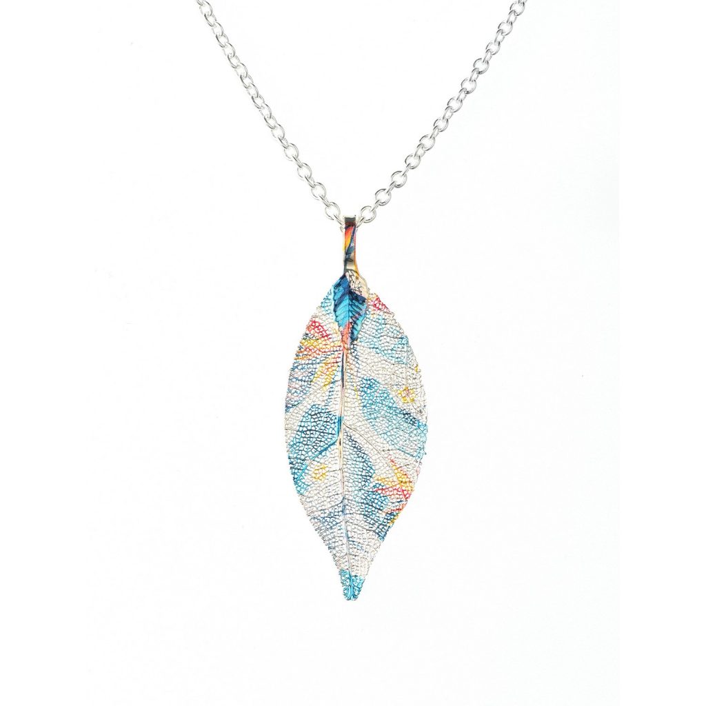 Click to view product details and reviews for Small Leaf Necklace Silver Plated Nature Jewelry Blue.
