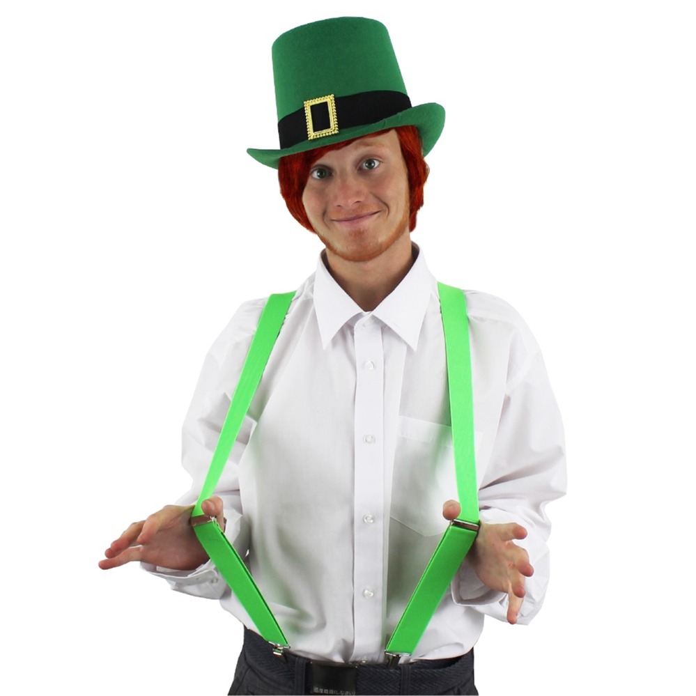 Click to view product details and reviews for Irish Buckle Top Hat With Short Red Wig Green Braces Pack Of 3.