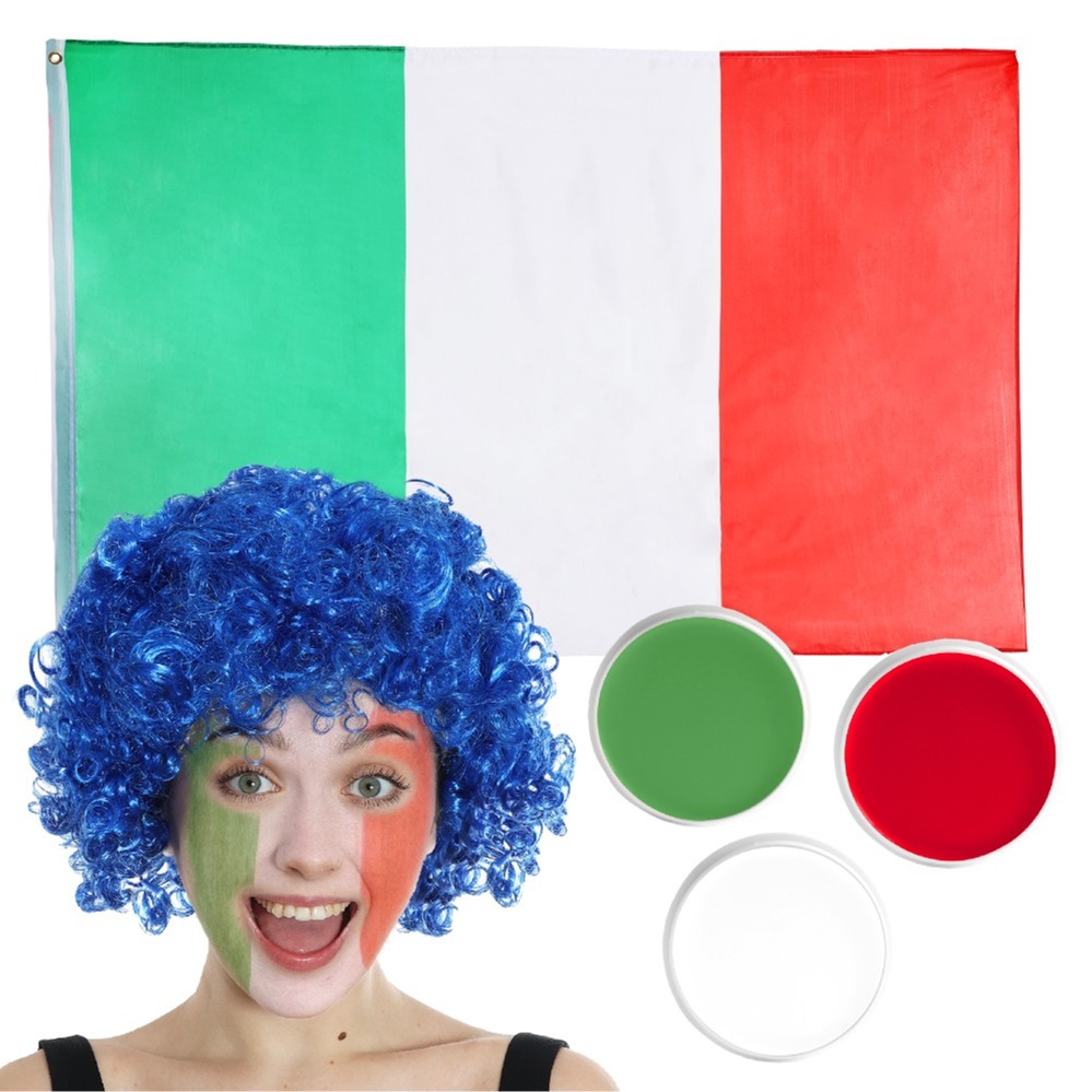 Click to view product details and reviews for Italian Supporters Set With Blue Afro Wig.