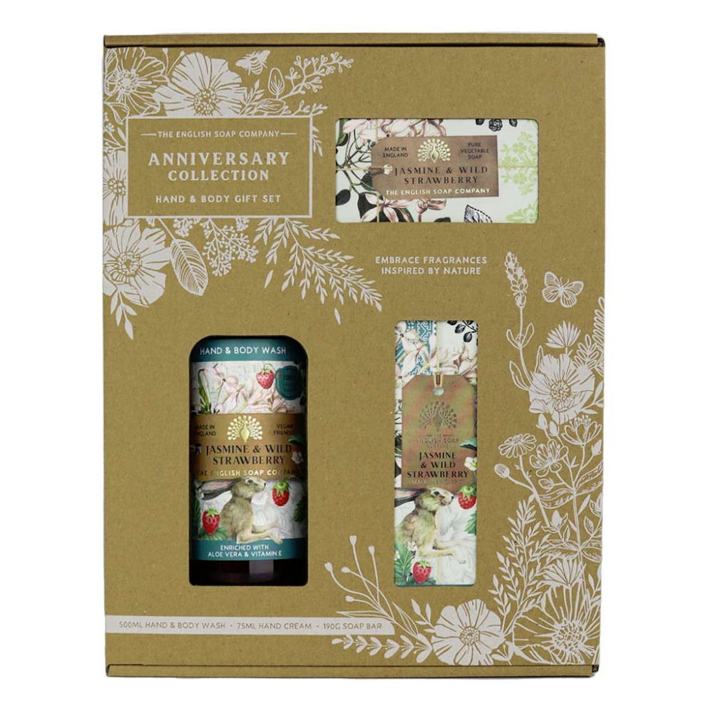 Jasmine & Wild Strawberry Luxury Scented Vegan Cruelty Free Hand & Body Gift Set Box