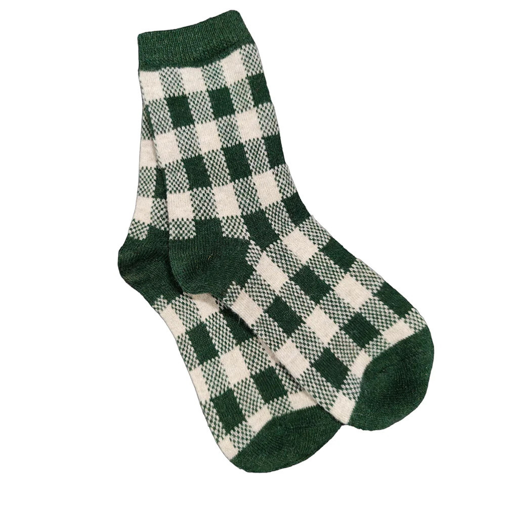 Joya Ladies Ribbed Socks Soft Warm Wool Blend Women's UK 4-7 Green White Check