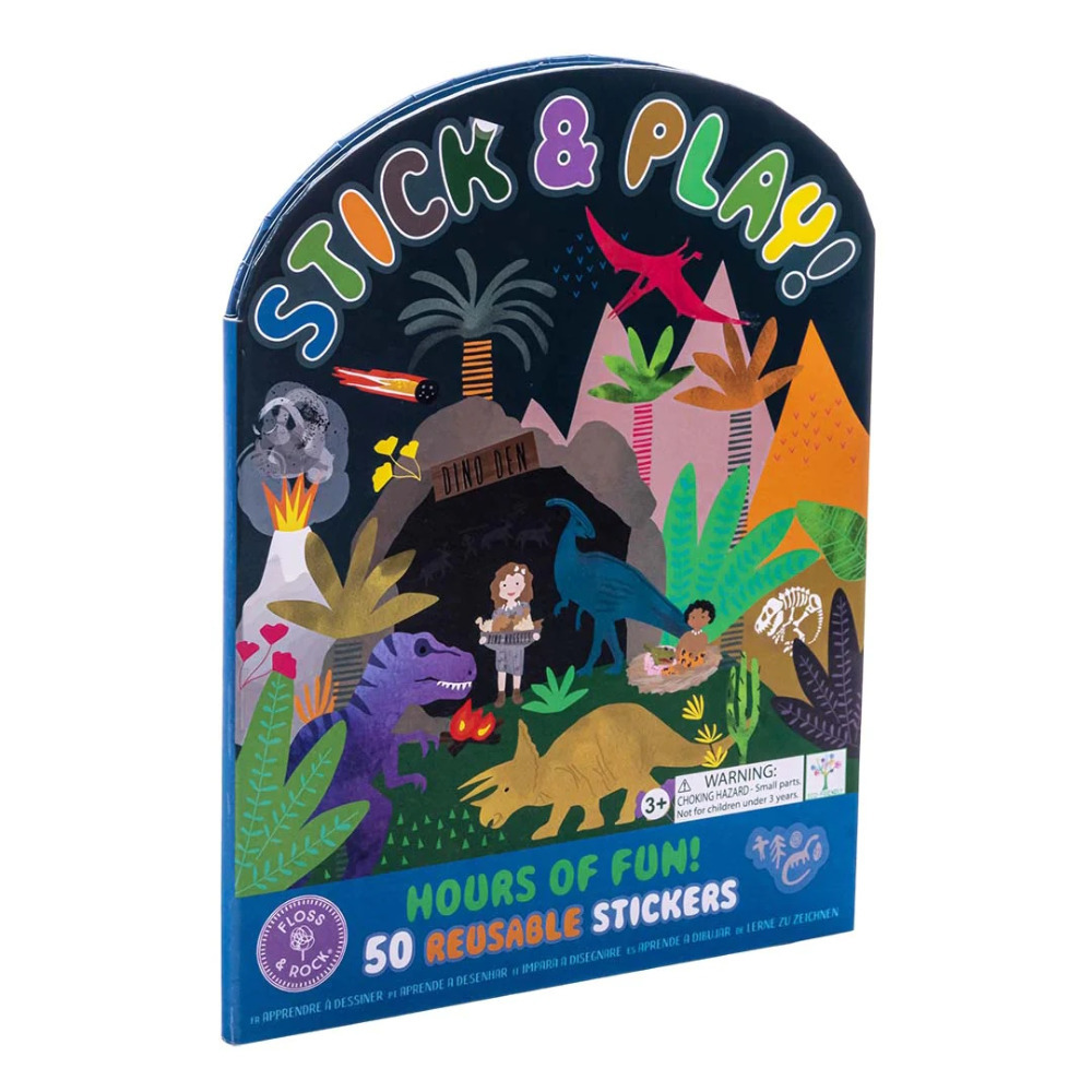 Kids Activity Book 50 Reusable Sticker Jurassic Dinosaur Travel Floss & Rock 3+