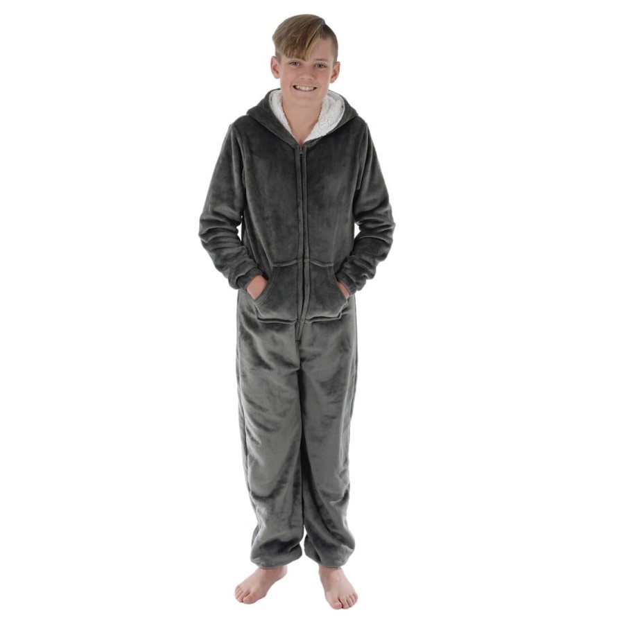 Kids All in One Pyjamas Fleece Hooded Sleep Suit Nightwear