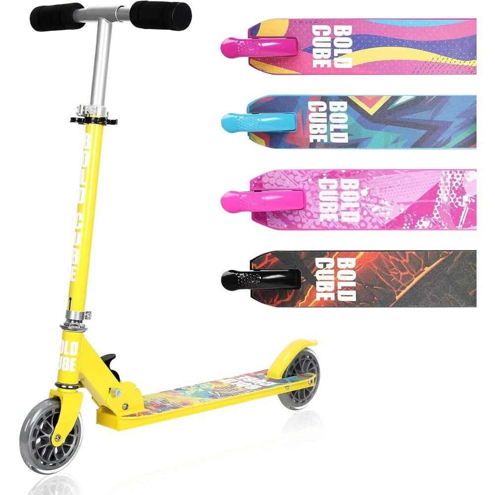 Kids Scooter Foldable 2 Wheel Kick Scooter for Boys and Girls - Adjustable Handlebar - Yellow