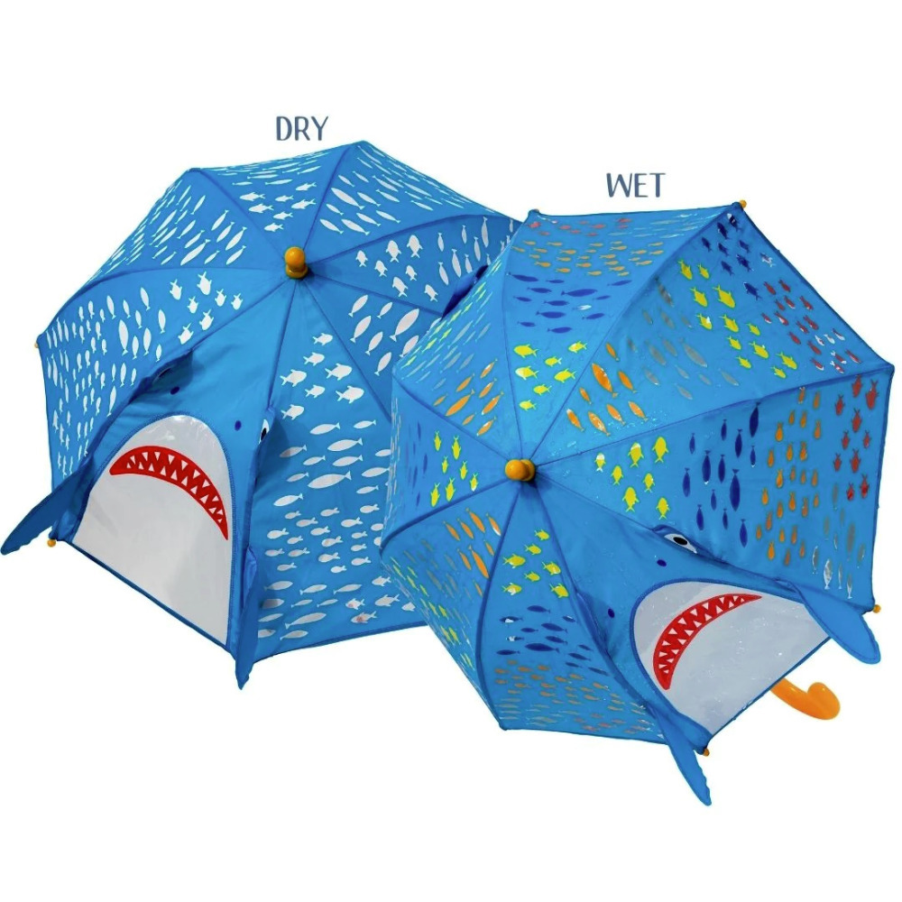 Kids Umbrella Colour Change Girls Boys Floss & Rock 3D Fun View Panel Shark