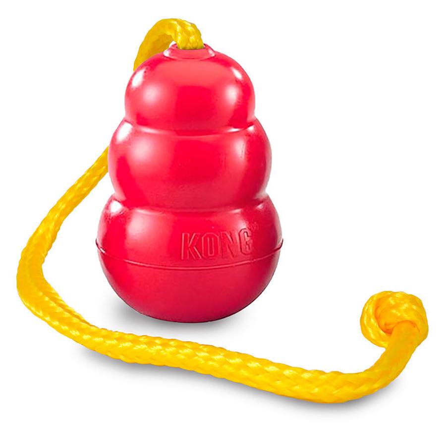 KONG Classic with Rope Red Rubber Dog Toy Sizes Cazaar