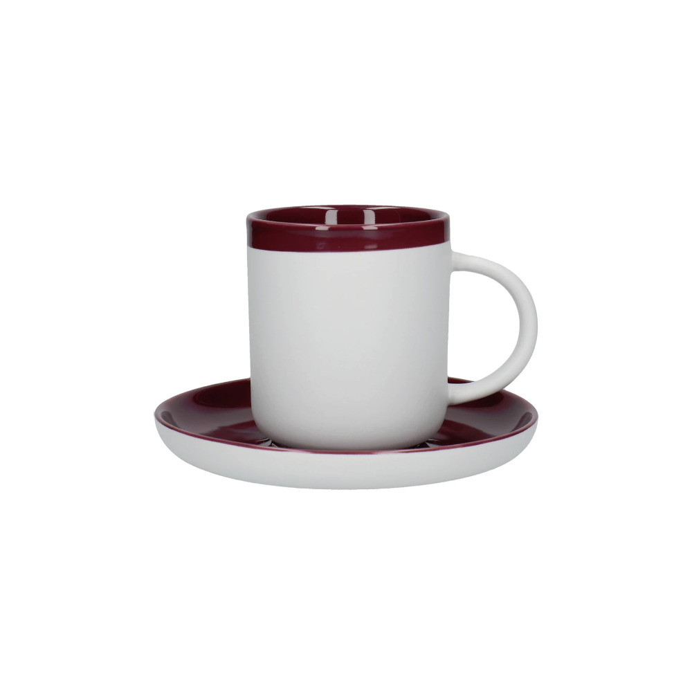 La Cafetiere Ceramic Espresso Cup & Saucer Barcelona White & Plum Mug 130ml