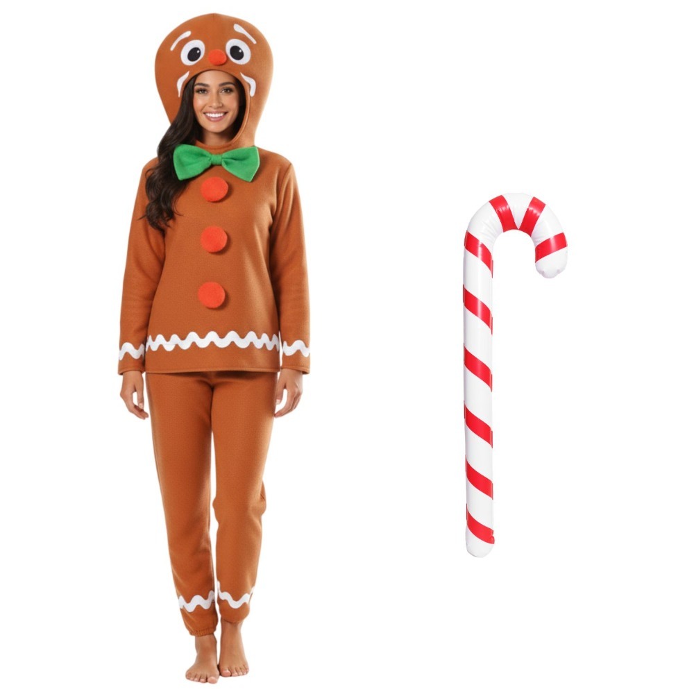 Click to view product details and reviews for Ladies Gingerbread Man Costume 3 Pcs Top Trousers Inflatable Candy Cane Medium Large.