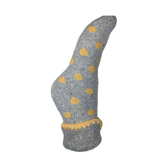 Ladies Cuffed Bed Socks Soft Wool Blend Women's UK 4-7 Grey & Big Yellow Dots