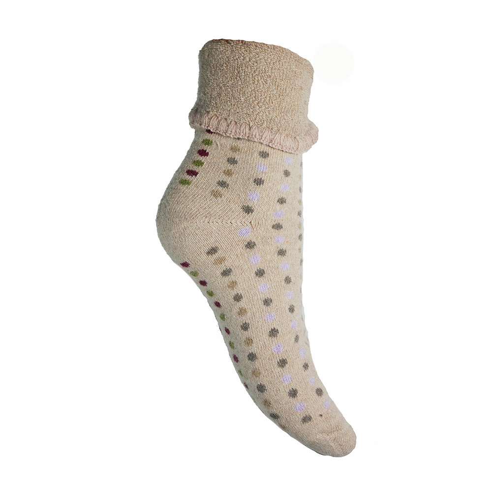 Ladies Cuffed Bed Socks Soft Wool Blend Women's UK 4-7 Spotty Beige
