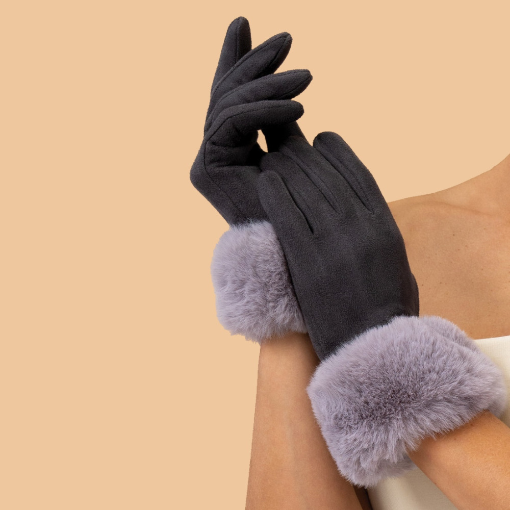 Ladies Gloves Fur Cuff Winterware Accessories Soft Warm Womens Accessory - Slate/Mist